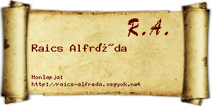 Raics Alfréda névjegykártya